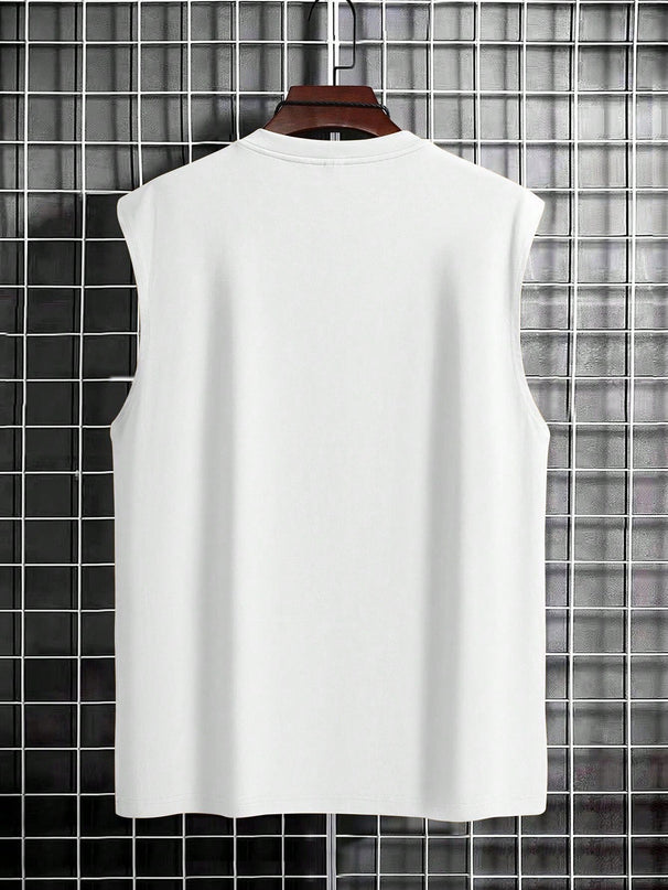 Débardeur en Coton Motivationnel pour Hommes "Ne Jamais Abandonner" - Chemise d'Été Respirante sans Manches pour Fitness et Tenue Décontractée, Blanc avec Lettrage Noir, Col Rond, Lavable en Machine, Vêtement Motivationnel | Design Motivationnel | Débardeur à Enfiler