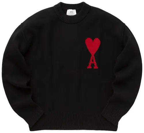 Ami Paris Ami De Coeur Pull Col Ras du Cou Oversize en Laine Mérinos