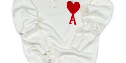 Ami Paris Ami De Coeur Pull Col Ras du Cou Oversize en Laine Mérinos