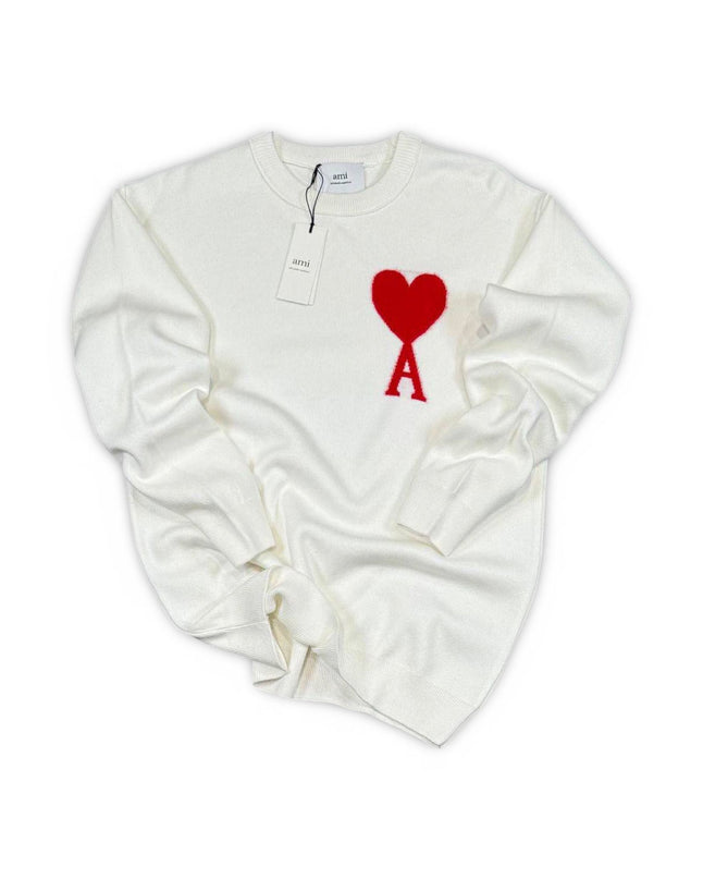 Ami Paris Ami De Coeur Pull Col Ras du Cou Oversize en Laine Mérinos