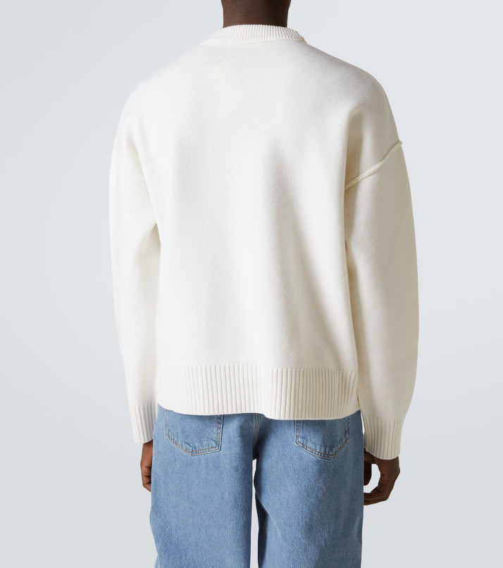 Ami Paris Ami De Coeur Pull Col Ras du Cou Oversize en Laine Mérinos