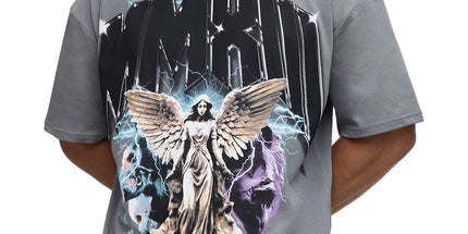 Charcoal Oversized Boxy Heavyweight Angel Printed T-Shirt