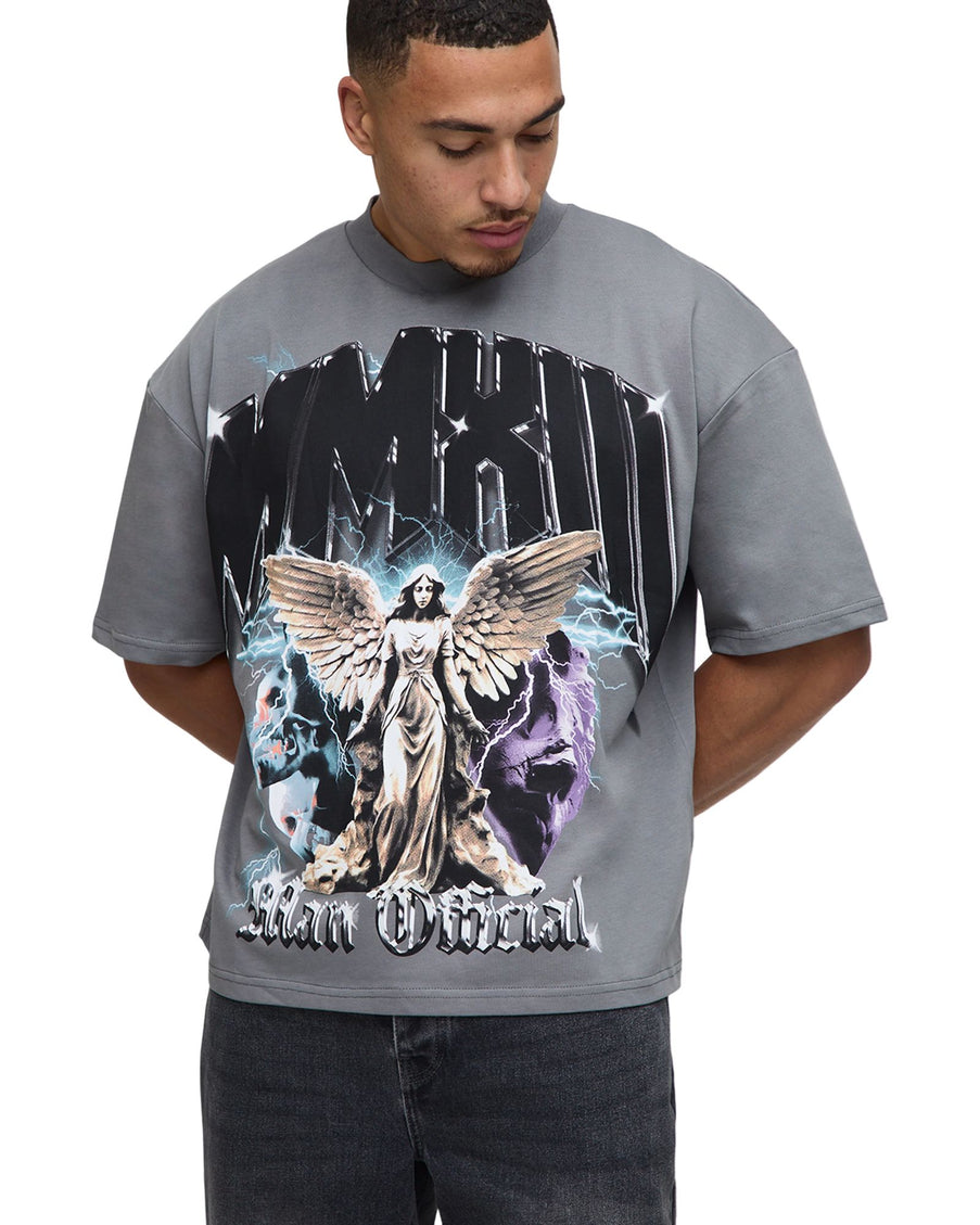Charcoal Oversized Boxy Heavyweight Angel Printed T-Shirt