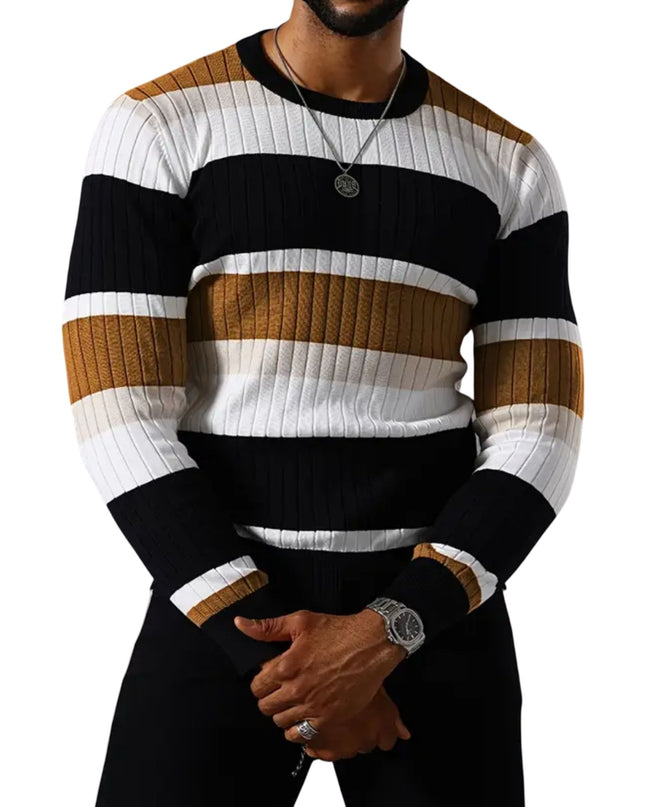 Men's Sweater Twist Pattern Color Blocking Ribbed Knit Sweater Casual Men'S