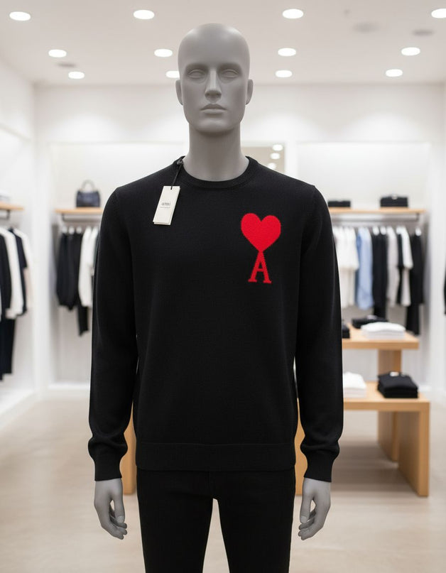 Ami Paris Ami De Coeur Pull Col Ras du Cou Oversize en Laine Mérinos